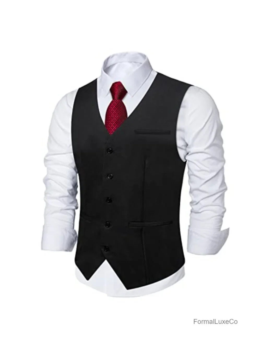 Men's Suit Vest Tuxedo V-Neck Button Dress Waistcoat with Pockets